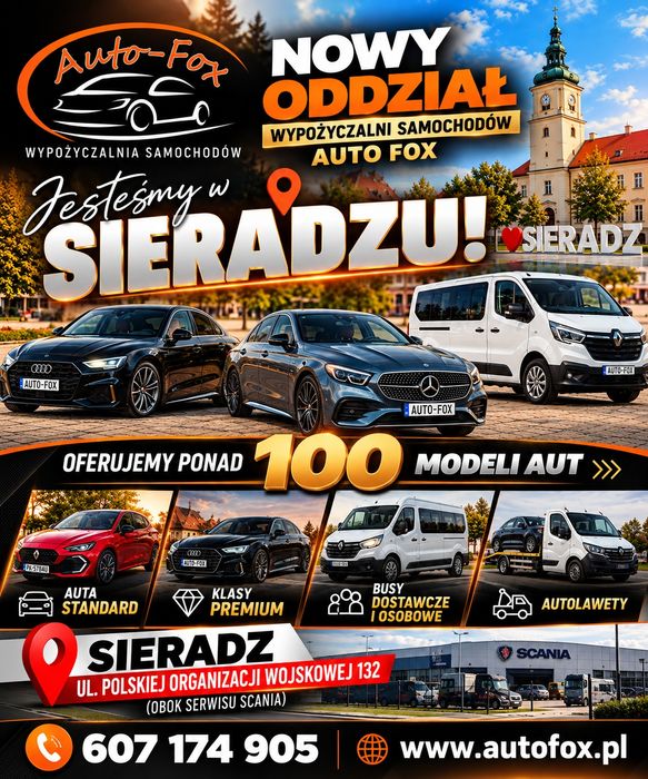 Wypożyczalnia samochodów Auto - Fox, wynajem aut, busy,  Sieradz