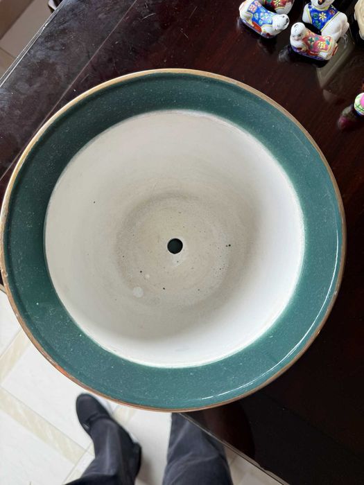 Par Vasos Chineses Porcelana Verde c/ Pratos