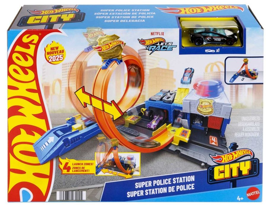 Hot Wheels City Posterunek Policji tor wyścigowy pętla + radiowóz 1:64