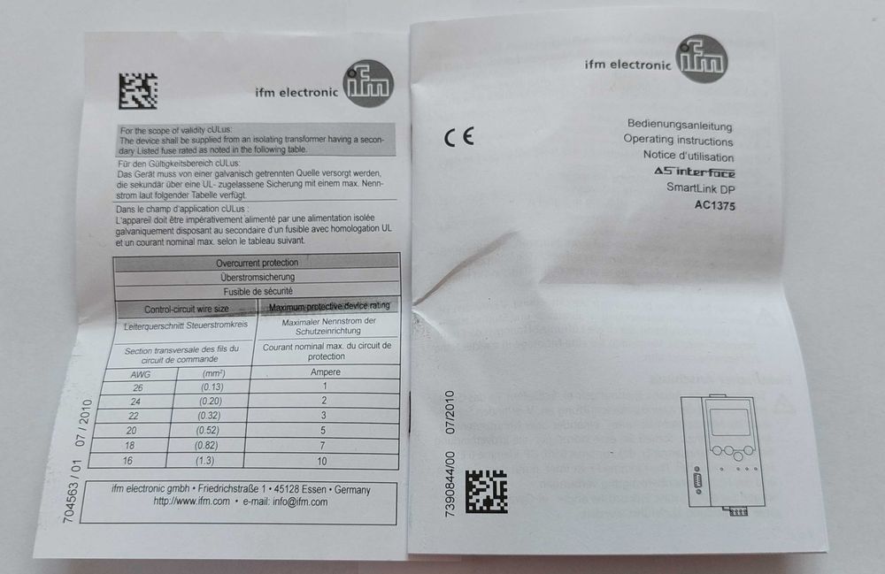 IFM Шлюз PROFIBUS DP AS-Interface
AC1375 SmartLink M4 DP 1Master новий