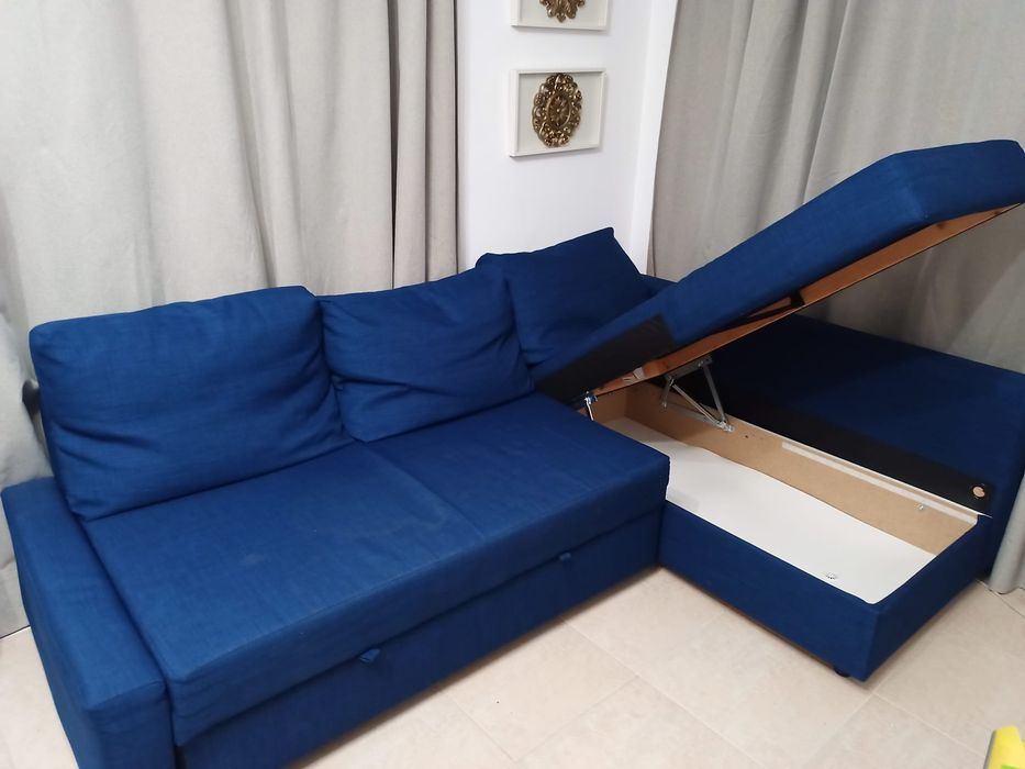Sofá-cama, três lugares, azul, IKEA