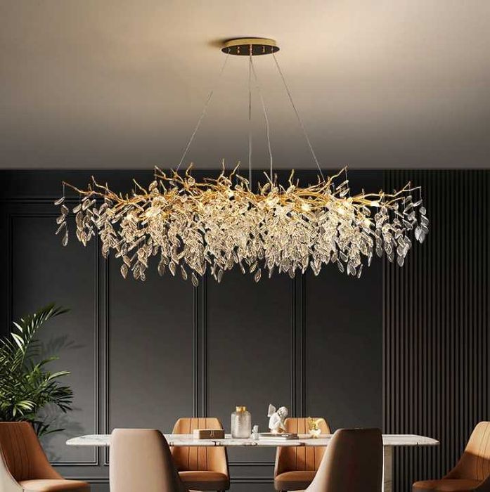 LAMPA SUFITOWA ŻYRANDOL kryształki liście prostokątna 60cm