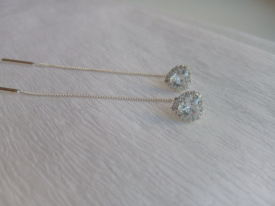 Серебряные протяжки с жемчугом сердце круг с фианитами перлами