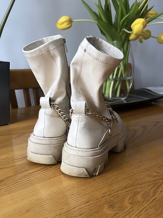 Buty botki kremowe platforma beżowe 38 dla kobiet