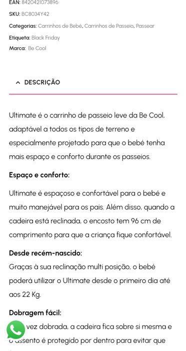 Carrinho de bebé até 22 kg