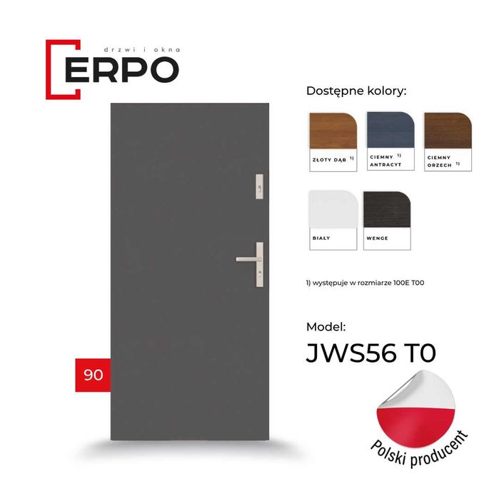 Drzwi zewnętrzne stalowe 90 prawe lub lewe antracyt grubość 56mm