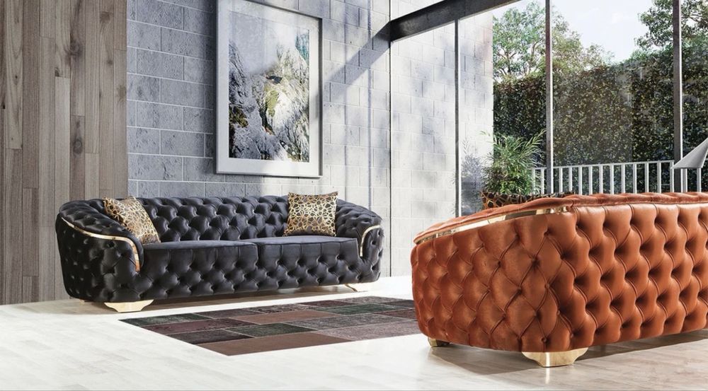 Sofa 2-osobowa CAVALLI Glamour Pikowana Złote Detale 190cm