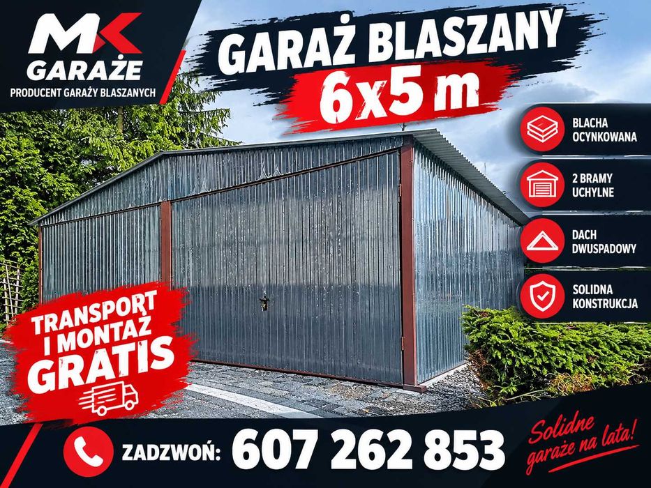 Garaże Blaszane Blaszak 6x5 RAL GRAFIT 2X Brama Uchylna DOWOLNA KONFIGURACJA PRODUCENT Wiaty Hale