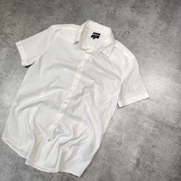 MĘSKA Elegancka Koszula Krótki Rękaw Biała Emporio Armani Jeans Haft