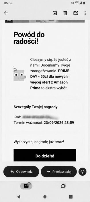 Karta kod do nagrody na Prime Day Amazon 50 zl