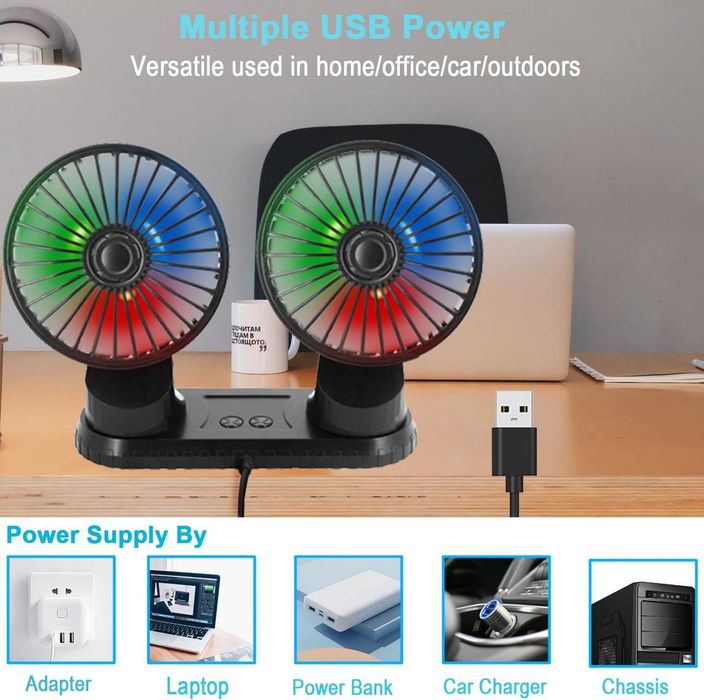 Ventoinha de carro ou secretária ajustável carregamento USB - NOVO