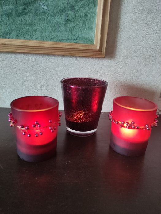 Набір підсвічників бордові новорічні декор