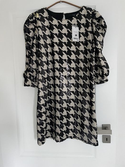 Orginalna sukienka 2w1, cekiny, wzór Chanel, 36, nowa