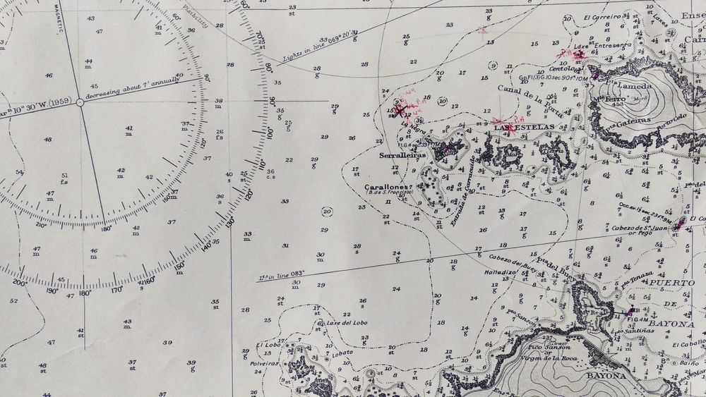 Stara morska mapa nawigacyjna Ria de Vigo Hiszpania