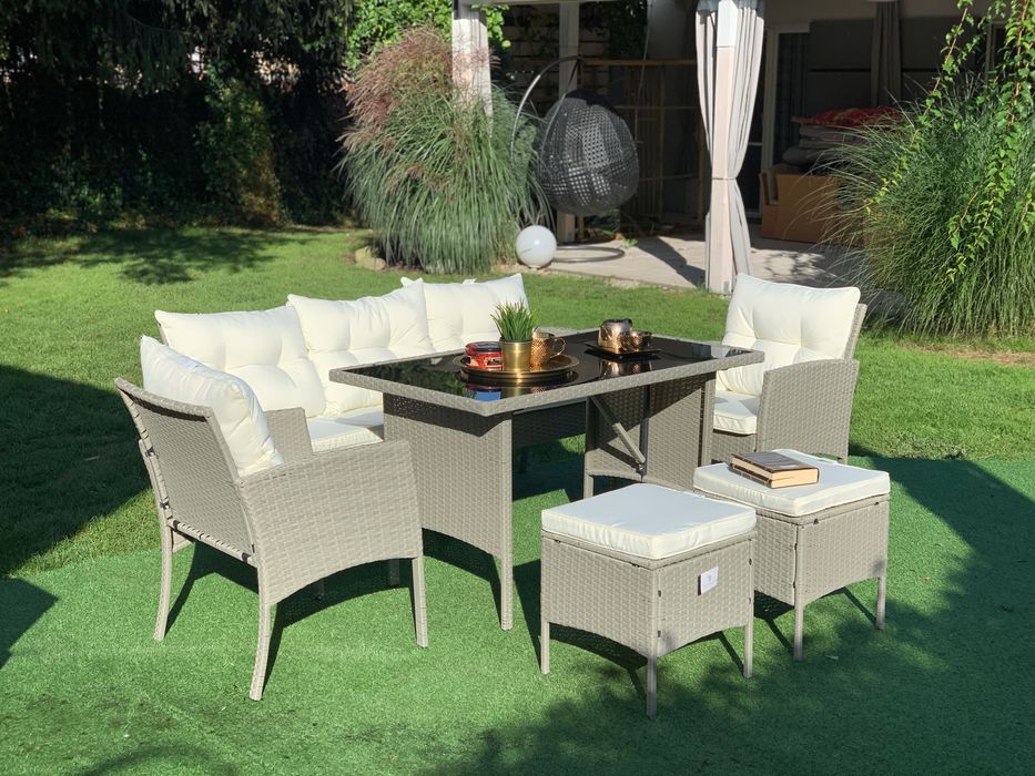 meble technorattan Modena II popiel sofa stół fotel zestaw mebli