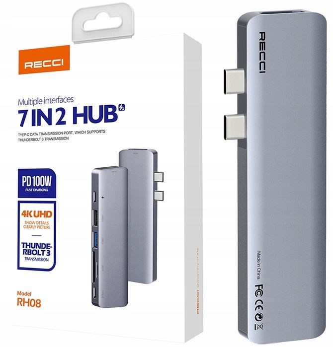 Mocny Adapter Hub Do Hdmi 4K Usb C 3.0 Karta Sd 100W Pd Do Macbook