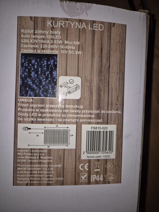 Kurtyna świetlna 520 LED 300 x 250 cm zimny biały