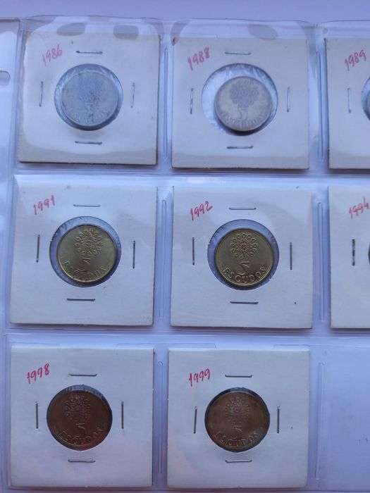 Lote 10 moedas 5$00 Portugal 1986/99