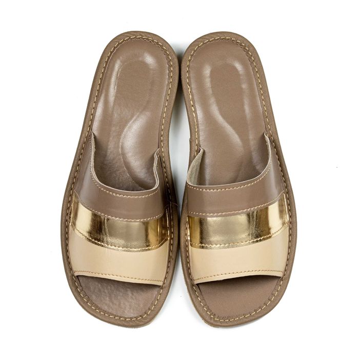 POLSKIE Pantofle Skórzane Damskie KAPCIE KLAPKI