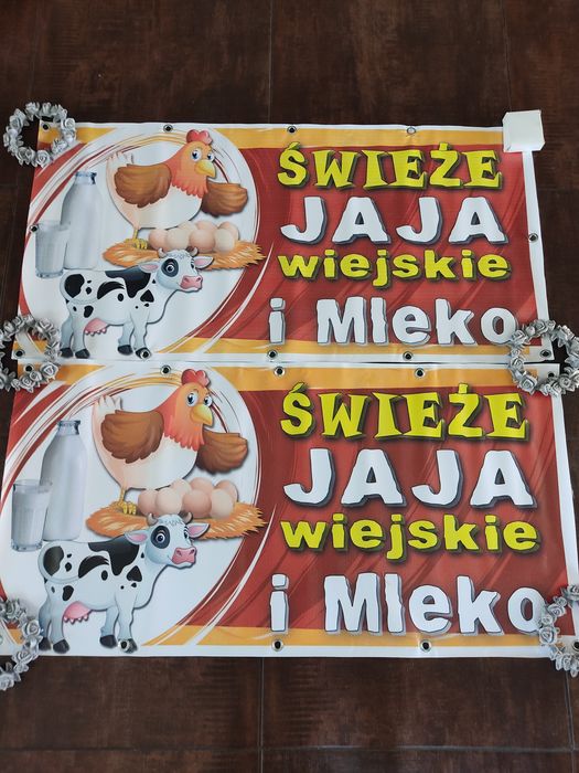 Baner reklamowy Świeże jaja i mleko na płot plakat sprzedaż