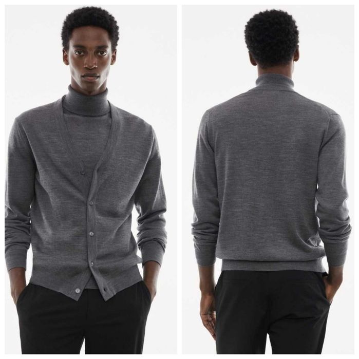 Szary kardigan męski Mango M wykonany z bardzo delikatnego merynosu