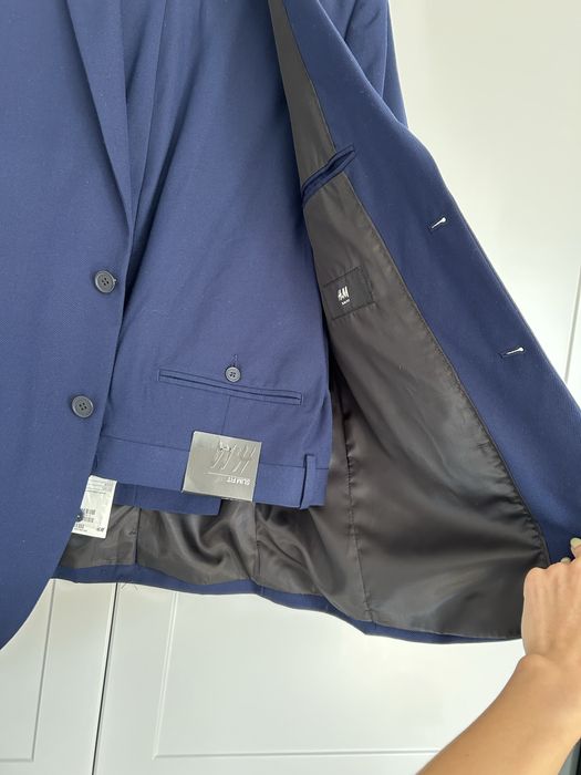 Garnitur męski granatowy niebieski H&M slim fit 54 komplet