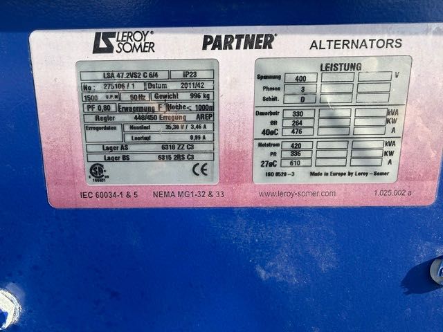 Leroy Somer Prądnica 330kVA / 264KW do agregatu