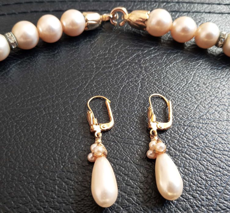 Conjunto Colar Brincos Gargantilha Diamantes Perolas Antigo Françês