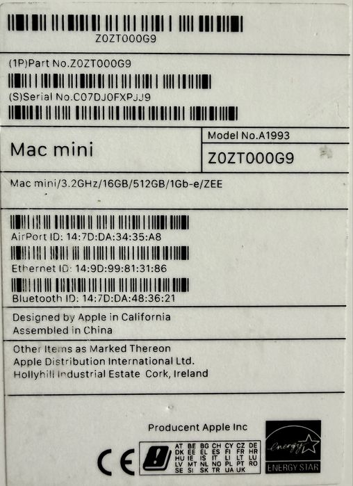 Apple Mac mini 2018 intel core i7 512GB