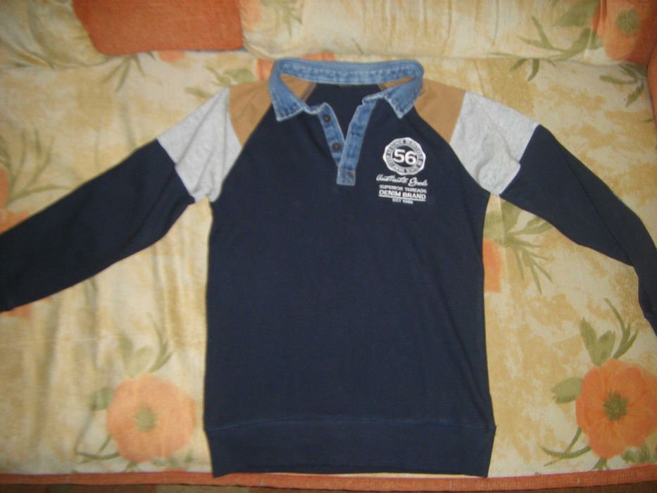 Футболка-поло с длинным рукавом на парня 10-11лет, рост 140-146 см