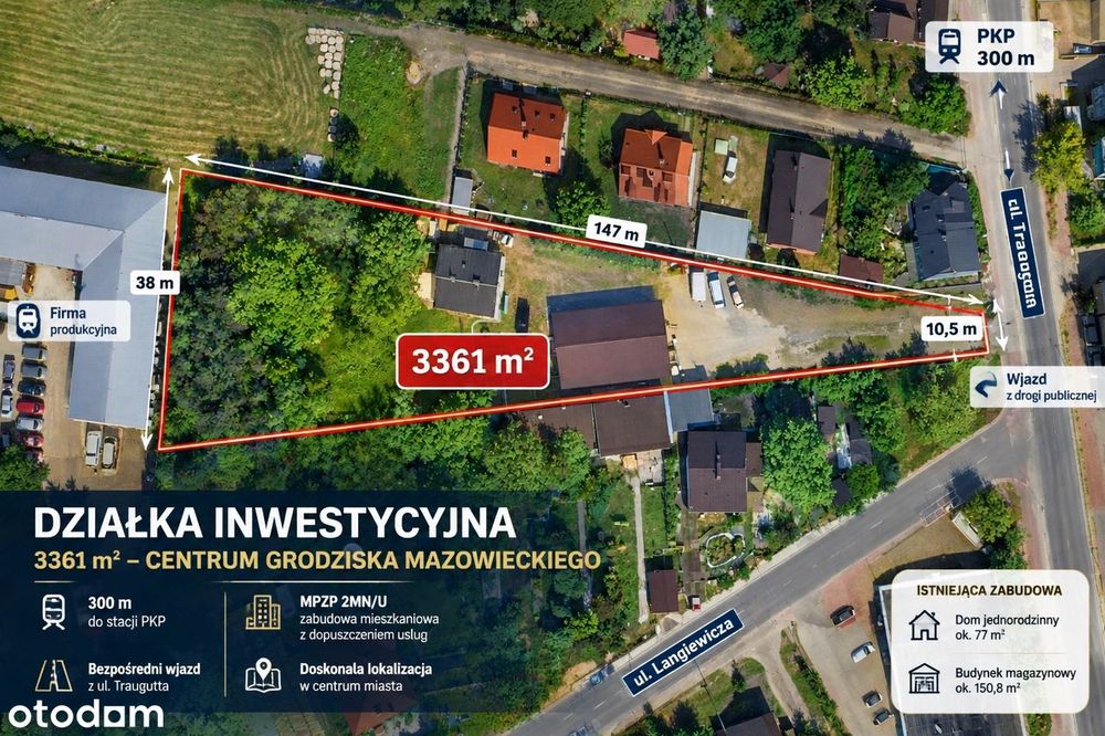Teren inwestycyjny 3361 m² przy PKP z istniejącą zabudową