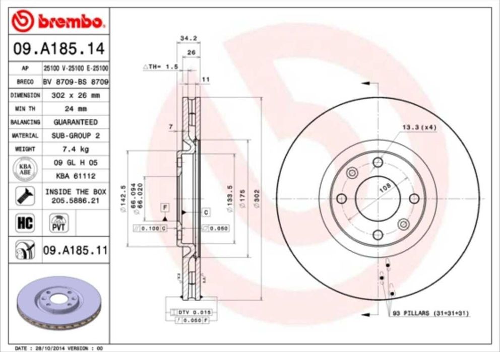 Disco de travão | BREMBO | 09A18511