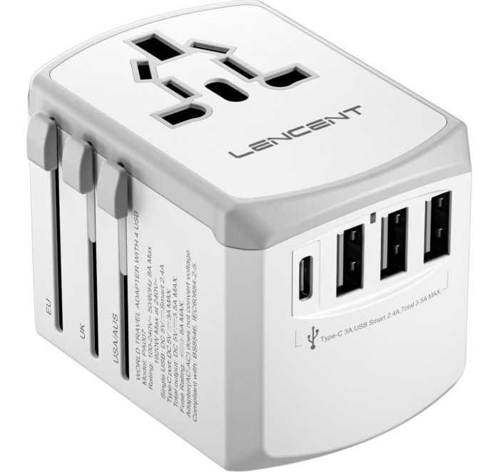 Uniwersalny adapter podróżny LENCENT 5 w 1 kolor biały