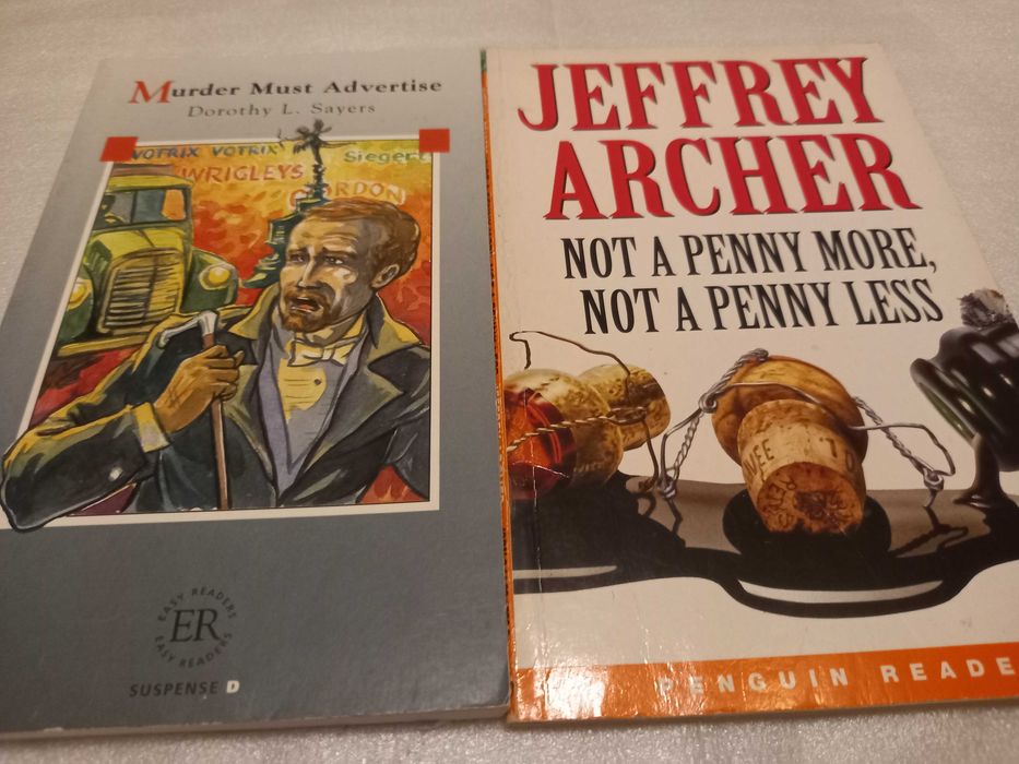Dwie książki adaptowane dla osób uczących się języka angielskiego "Murder Must Advertise” + „Not a Penny More, Not a Penny Less” Easy Readers