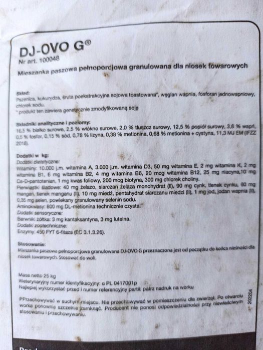 DJ ovo 25kg Sano pasza dla niosek