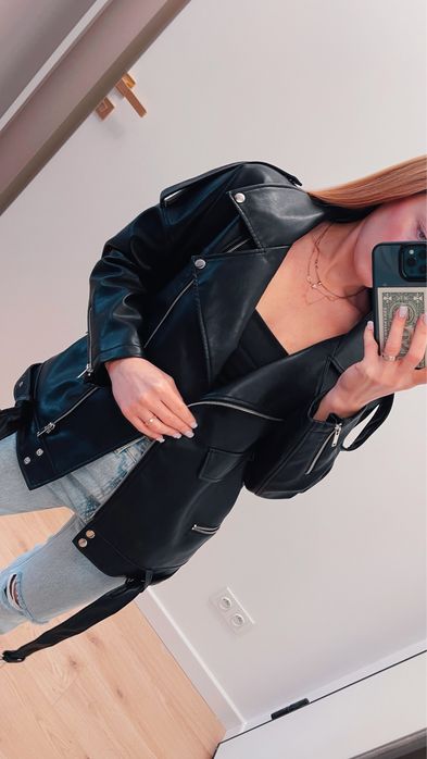 Kurtka biker ramoneska z paskiem