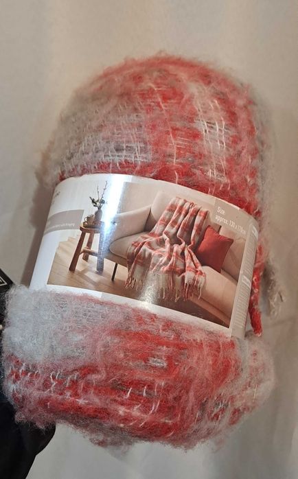 Cieniowany Koc Pled z Frędzlami Czerwono Szary r.130/170