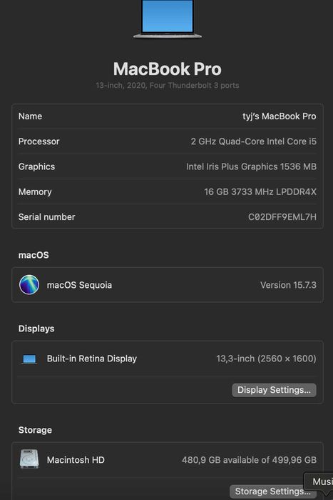 MacBook Pro 13” 2020 i5 / 16 GB RAM / 512 GB SSD / 4x Thunderbolt