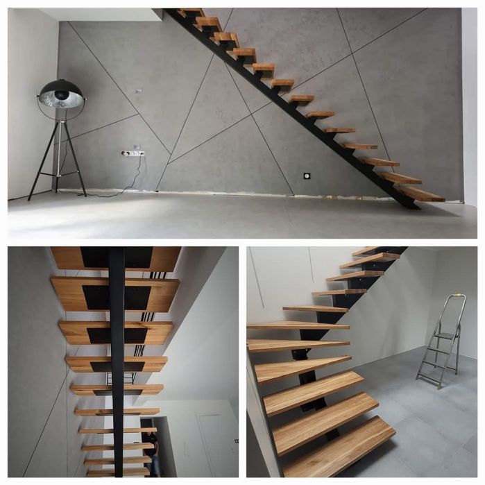 Schody metalowe, stalowe, loft, nowoczesne, dąb, Jesion