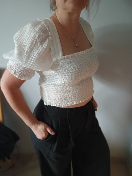 Biała bluzka top hiszpanka H&M rozm. M