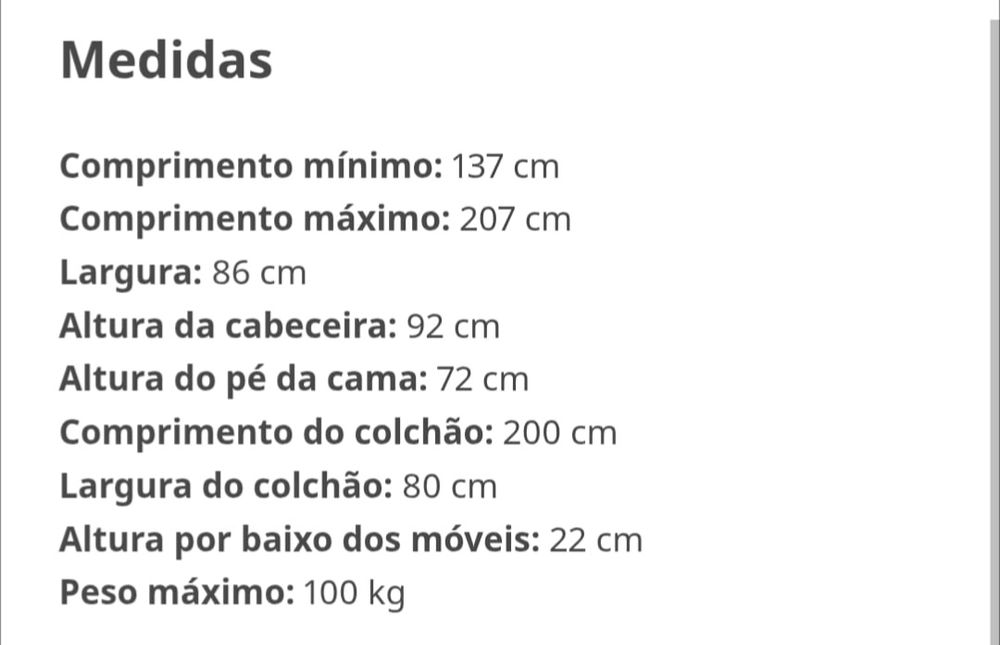 Cama ferro branca IKEA 80x200+estrado+colchão