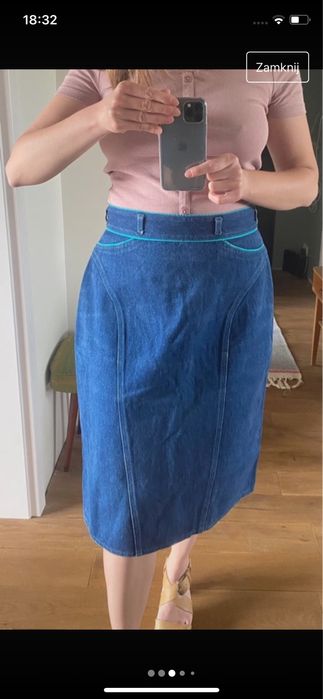 Spódnica S/M jeansowa vintage dżinsowa granatowa midi skirt