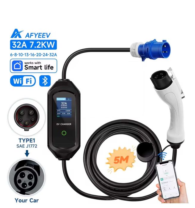 Нова якісна та потужна зарядка Type 1/Tesla Wi\Fi 7 кВт 32 ампера 5 м!