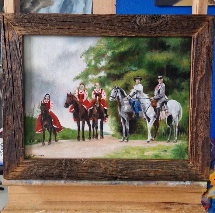 Obraz z końmi Wesele, ludowe stroje, 30x40cm