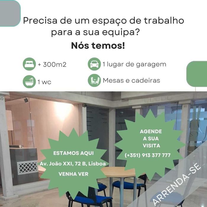 Espaço de coworking para  arrendar : Avenida Joao XXI Lisboa..