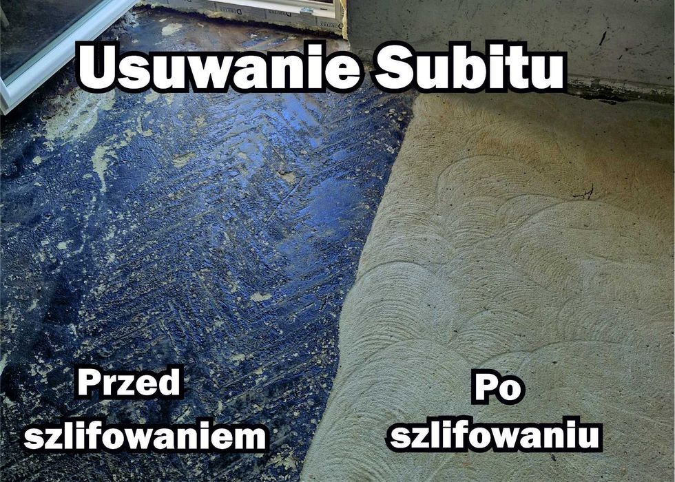 Usuwanie Szlifowanie subitu smoły kleju Demontaż Zrywanie parkietu podłogi pytek Wylewki Samopoziomujące Szlifowanie posadzki mleczka Naprawa posadzki