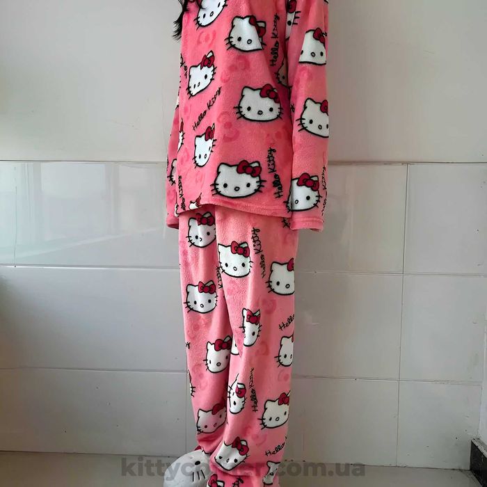 Плюшева жіноча піжамна кофта Hello Kitty піжама хелоу кіті рожева