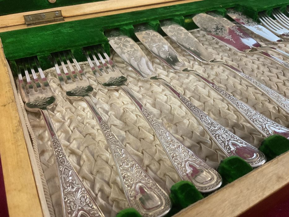 Serviço de talheres peixe banhado a prata 24 peças