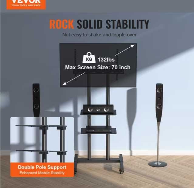 Suporte de TV Móvel VEVOR 32–70" com Rodas – Novo na Caixa, nunca montado