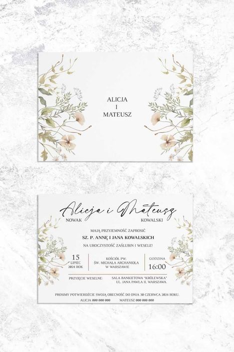 ZAPROSZENIA ślubne botaniczne, polne kwiaty